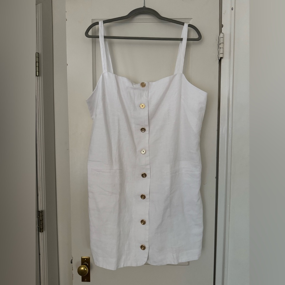 White Linen Button-Down Dress